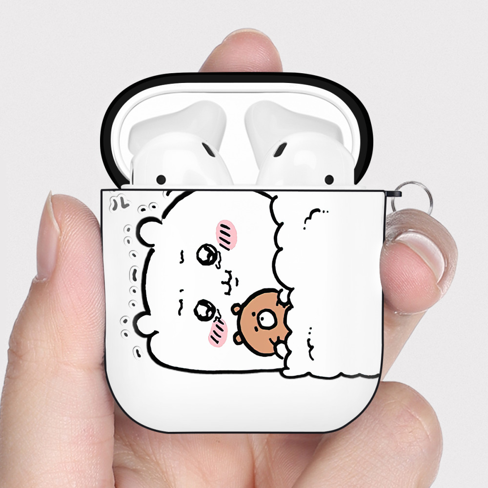 （画像用） ちいかわ ちいかわ Chii-kawa chiikawa AirPods 第2世代保護ケース ハードシェル ブラック 耐衝撃・防指紋・カラビナ付き