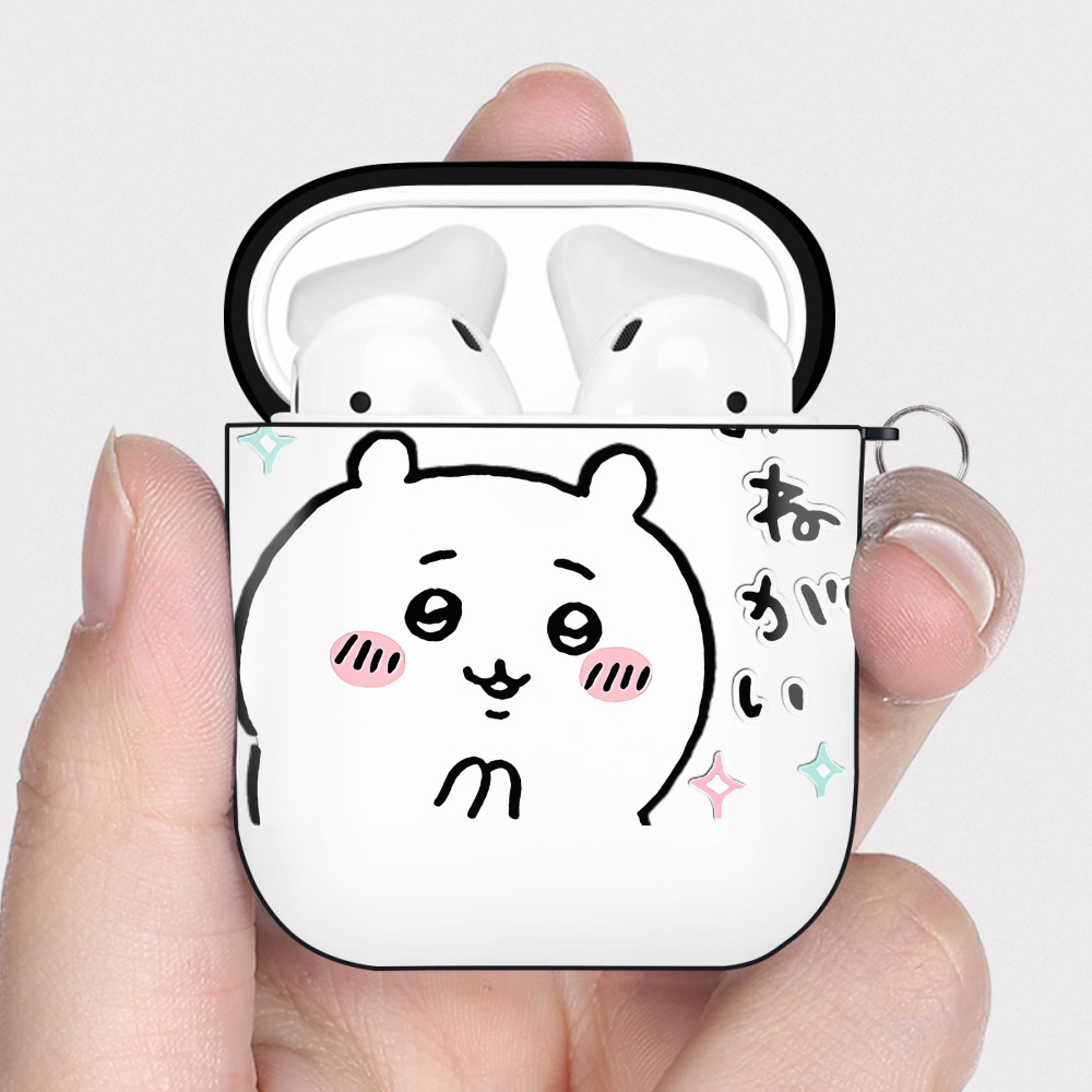 （画像用） ちいかわ ちいかわ Chii-kawa chiikawa AirPods 第2世代保護ケース ハードシェル ブラック 耐衝撃・防指紋・カラビナ付き