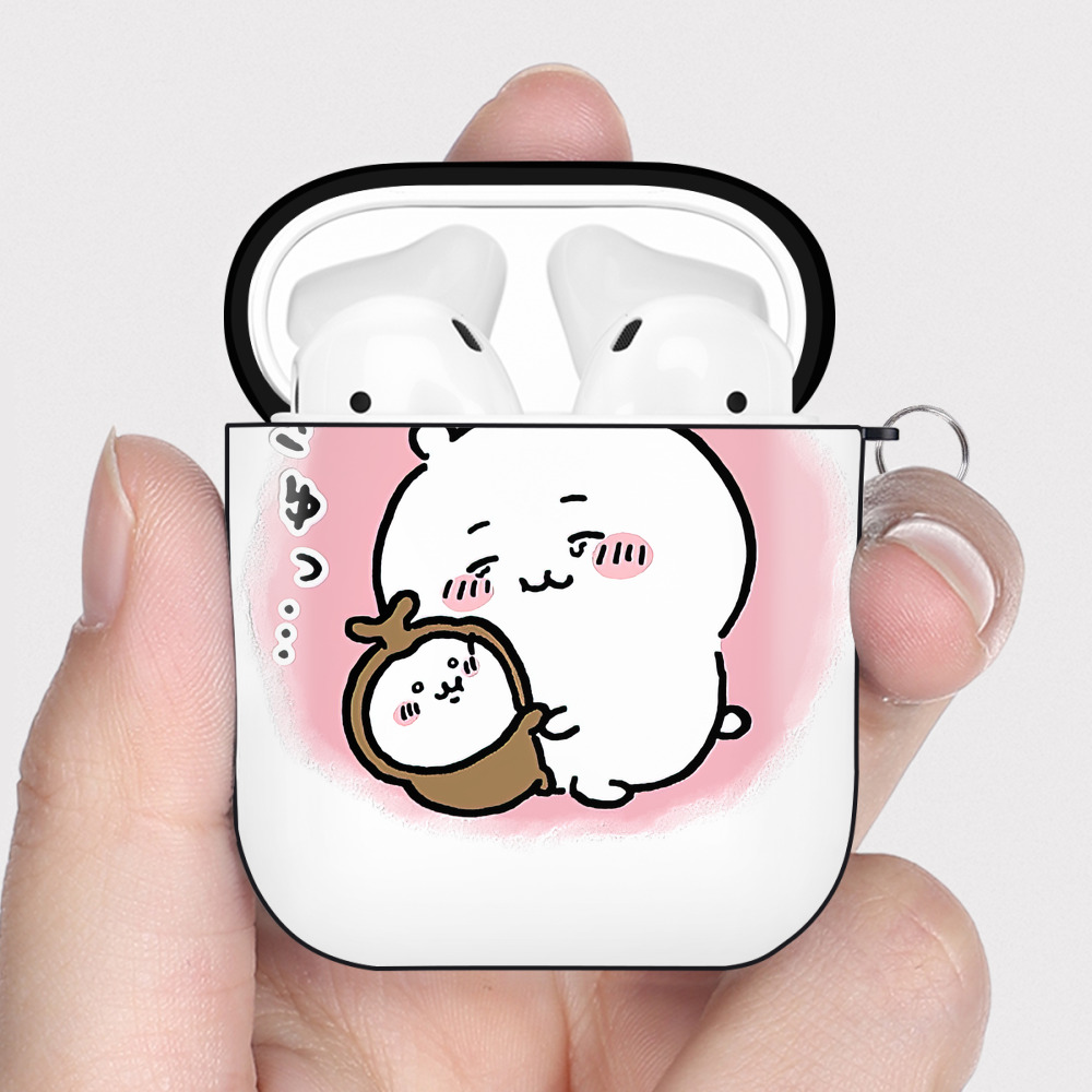 （画像用） ちいかわ ちいかわ Chii-kawa chiikawa AirPods 第2世代保護ケース ハードシェル ブラック 耐衝撃・防指紋・カラビナ付き