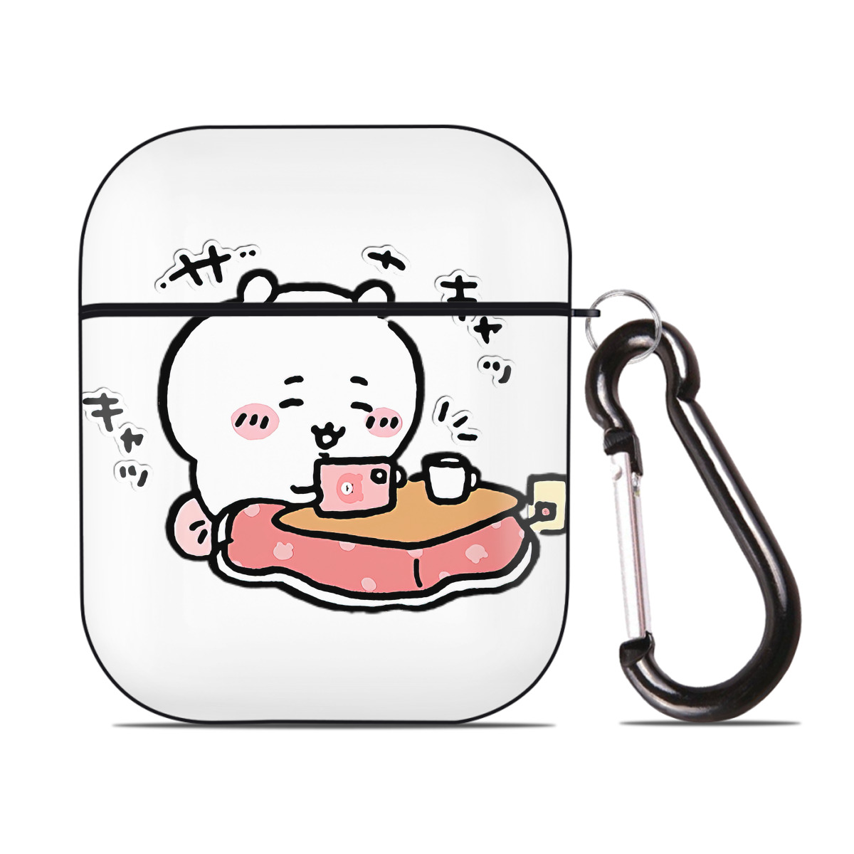 （画像用） ちいかわ ちいかわ Chii-kawa chiikawa AirPods 第2世代保護ケース ハードシェル ブラック 耐衝撃・防指紋・カラビナ付き