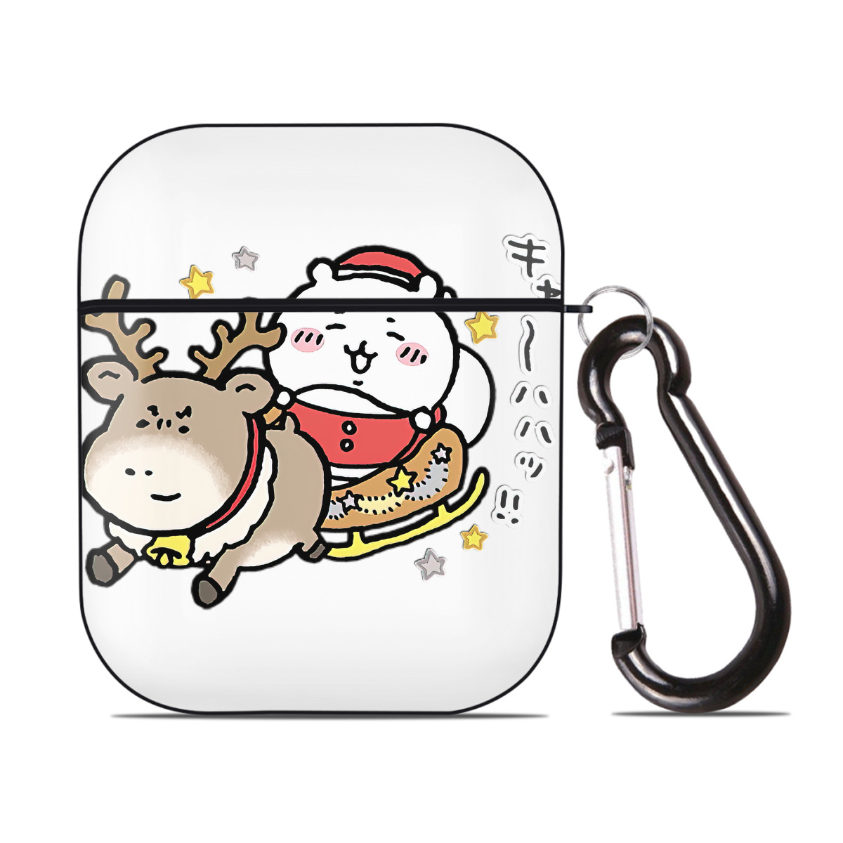 （画像用） ちいかわ ちいかわ Chii-kawa chiikawa AirPods 第2世代保護ケース ハードシェル ブラック 耐衝撃・防指紋・カラビナ付き