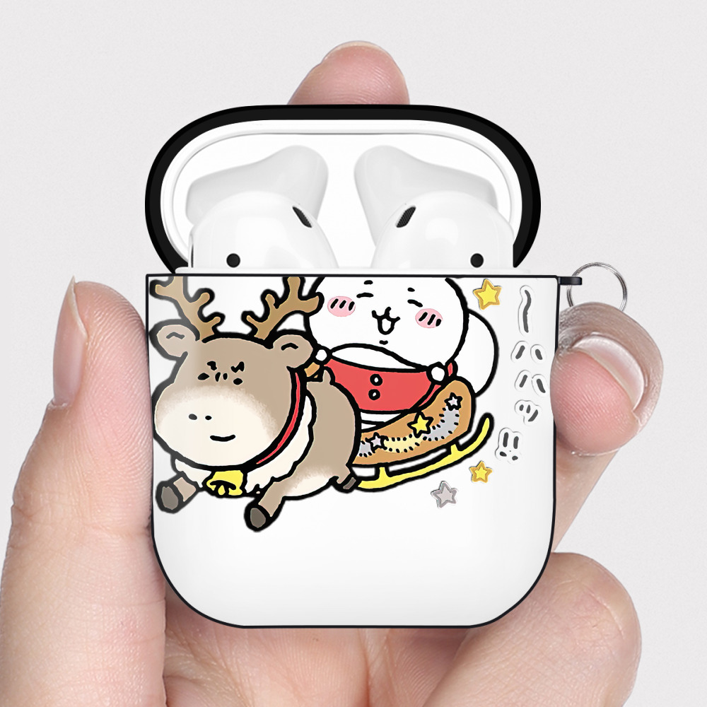 （画像用） ちいかわ ちいかわ Chii-kawa chiikawa AirPods 第2世代保護ケース ハードシェル ブラック 耐衝撃・防指紋・カラビナ付き