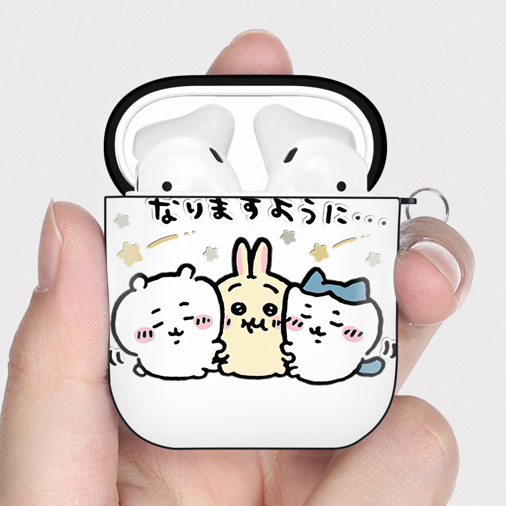 （画像用） ちいかわ ちいかわ Chii-kawa chiikawa AirPods 第2世代保護ケース ハードシェル ブラック 耐衝撃・防指紋・カラビナ付き