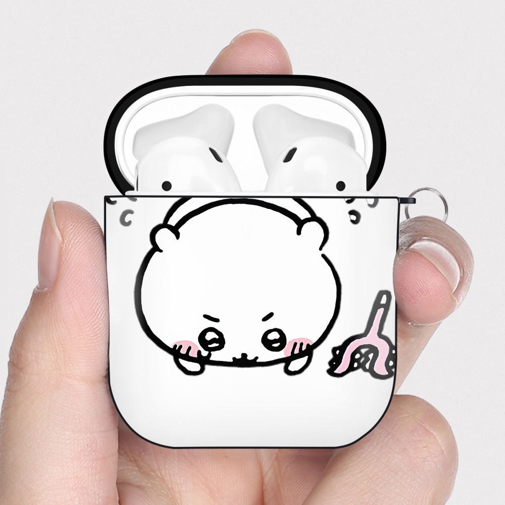 （画像用） ちいかわ ちいかわ Chii-kawa chiikawa AirPods 第2世代保護ケース ハードシェル ブラック 耐衝撃・防指紋・カラビナ付き