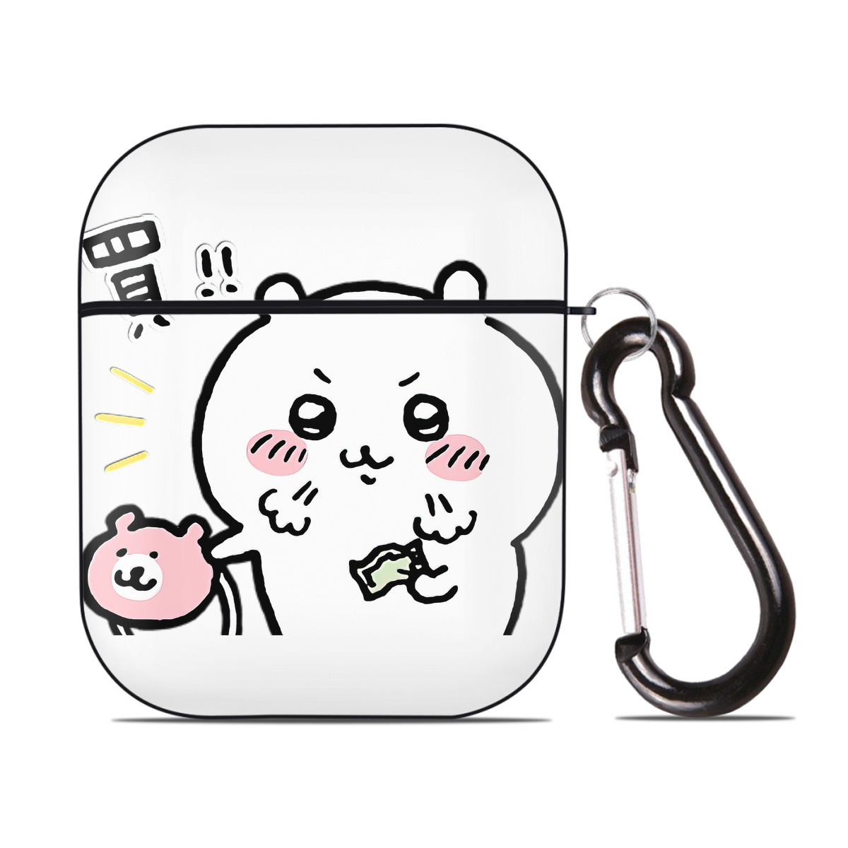 （画像用） ちいかわ ちいかわ Chii-kawa chiikawa AirPods 第2世代保護ケース ハードシェル ブラック 耐衝撃・防指紋・カラビナ付き