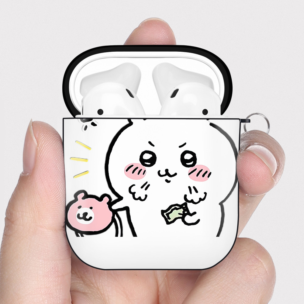 （画像用） ちいかわ ちいかわ Chii-kawa chiikawa AirPods 第2世代保護ケース ハードシェル ブラック 耐衝撃・防指紋・カラビナ付き
