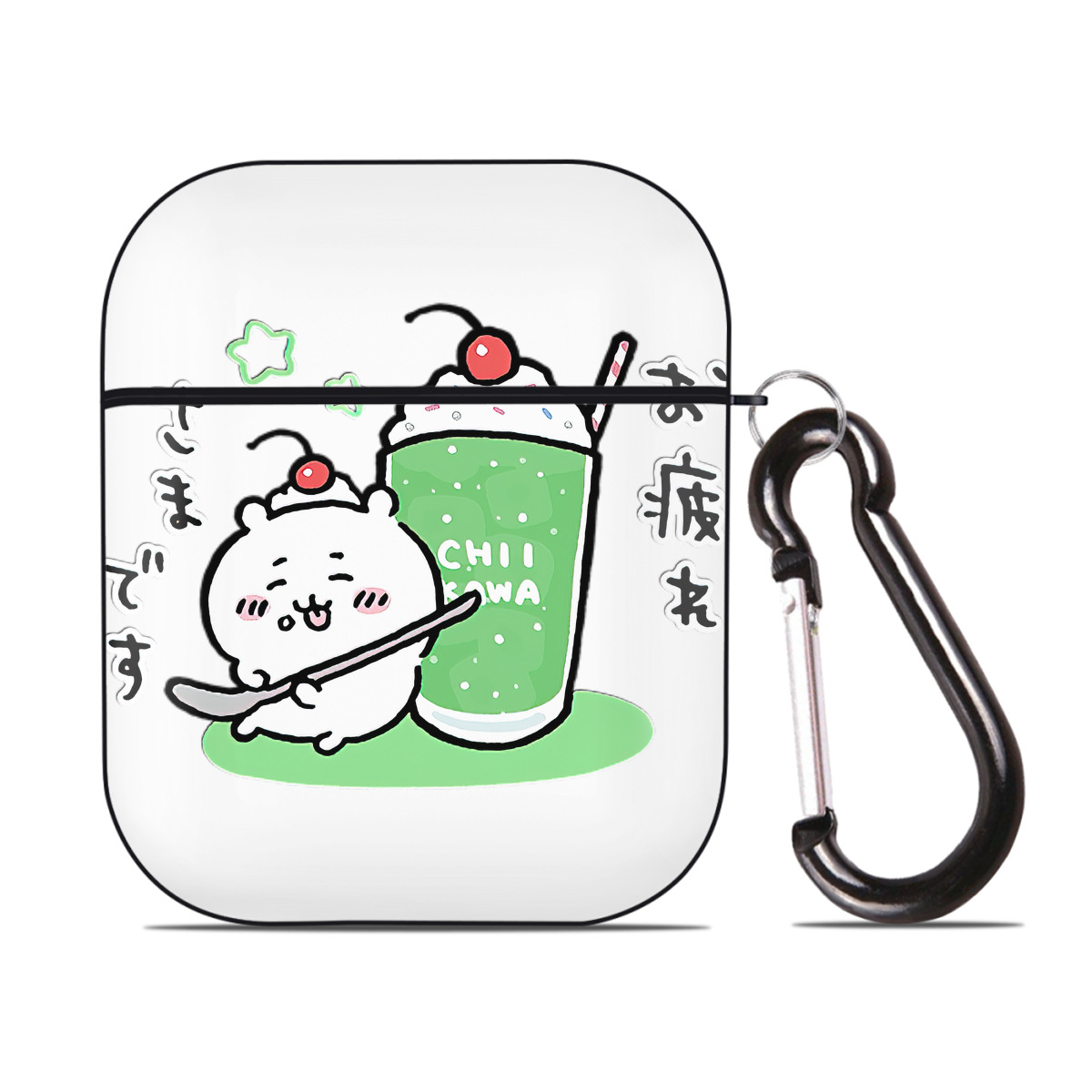 （画像用） ちいかわ ちいかわ Chii-kawa chiikawa AirPods 第2世代保護ケース ハードシェル ブラック 耐衝撃・防指紋・カラビナ付き