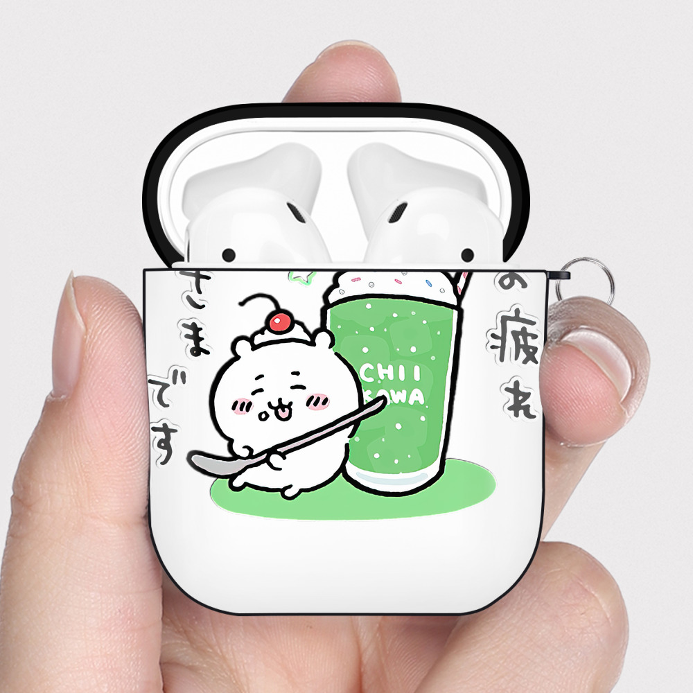 （画像用） ちいかわ ちいかわ Chii-kawa chiikawa AirPods 第2世代保護ケース ハードシェル ブラック 耐衝撃・防指紋・カラビナ付き