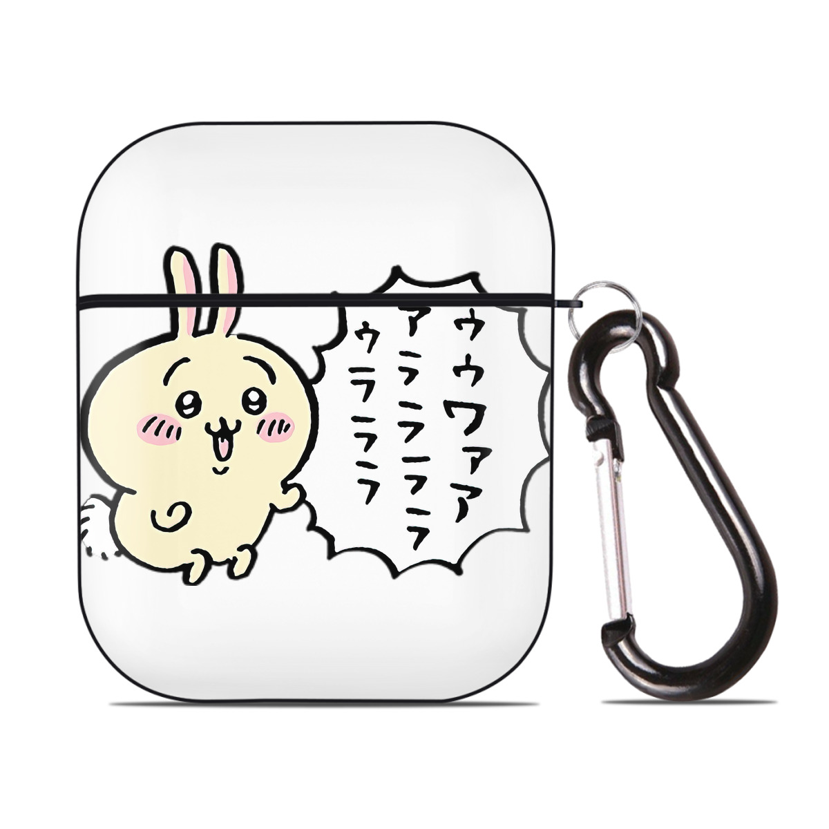 （画像用） ちいかわ うさぎ Chii-kawa usagi AirPods 第2世代保護ケース ハードシェル ブラック 耐衝撃・防指紋・カラビナ付き