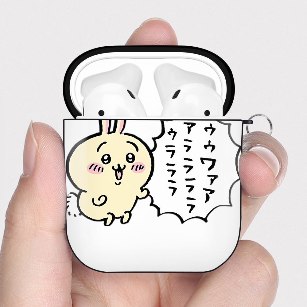 （画像用） ちいかわ うさぎ Chii-kawa usagi AirPods 第2世代保護ケース ハードシェル ブラック 耐衝撃・防指紋・カラビナ付き