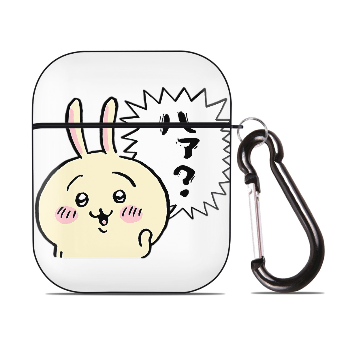 （画像用） ちいかわ うさぎ Chii-kawa usagi AirPods 第2世代保護ケース ハードシェル ブラック 耐衝撃・防指紋・カラビナ付き