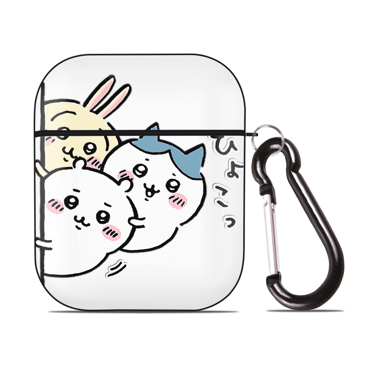 （画像用） ちいかわ うさぎ Chii-kawa usagi AirPods 第2世代保護ケース ハードシェル ブラック 耐衝撃・防指紋・カラビナ付き