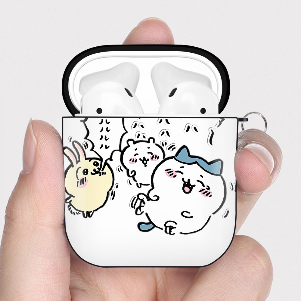 （画像用） ちいかわ うさぎ Chii-kawa usagi AirPods 第2世代保護ケース ハードシェル ブラック 耐衝撃・防指紋・カラビナ付き