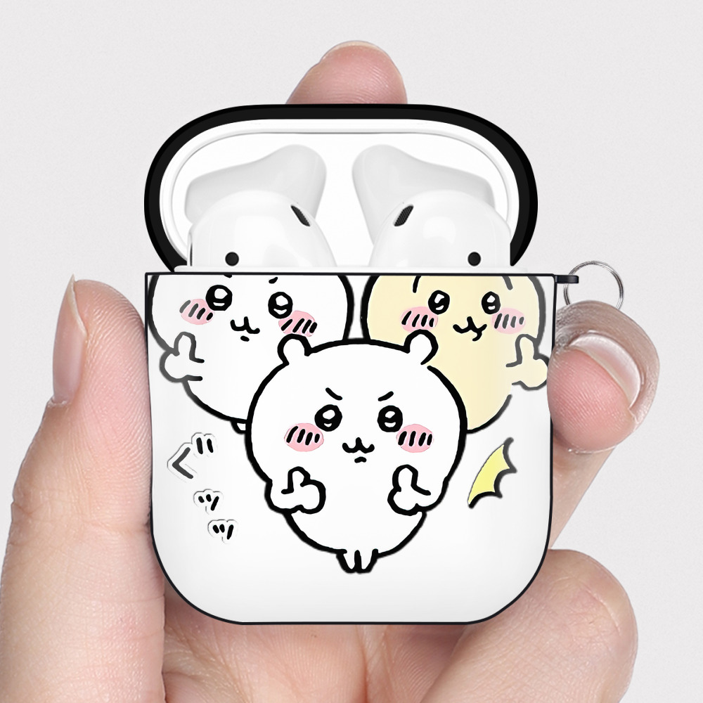 （画像用） ちいかわ うさぎ Chii-kawa usagi AirPods 第2世代保護ケース ハードシェル ブラック 耐衝撃・防指紋・カラビナ付き