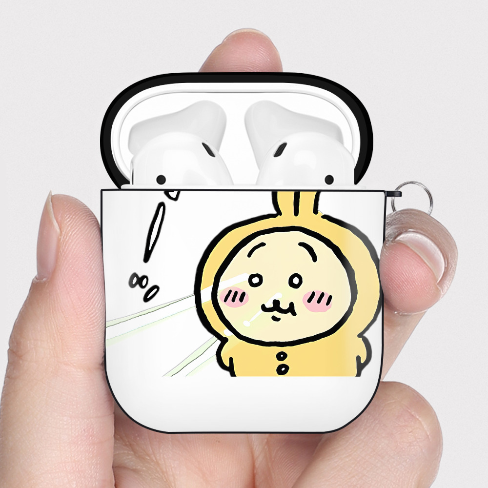 （画像用） ちいかわ うさぎ Chii-kawa usagi AirPods 第2世代保護ケース ハードシェル ブラック 耐衝撃・防指紋・カラビナ付き