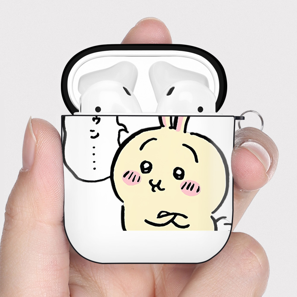 （画像用） ちいかわ うさぎ Chii-kawa usagi AirPods 第2世代保護ケース ハードシェル ブラック 耐衝撃・防指紋・カラビナ付き