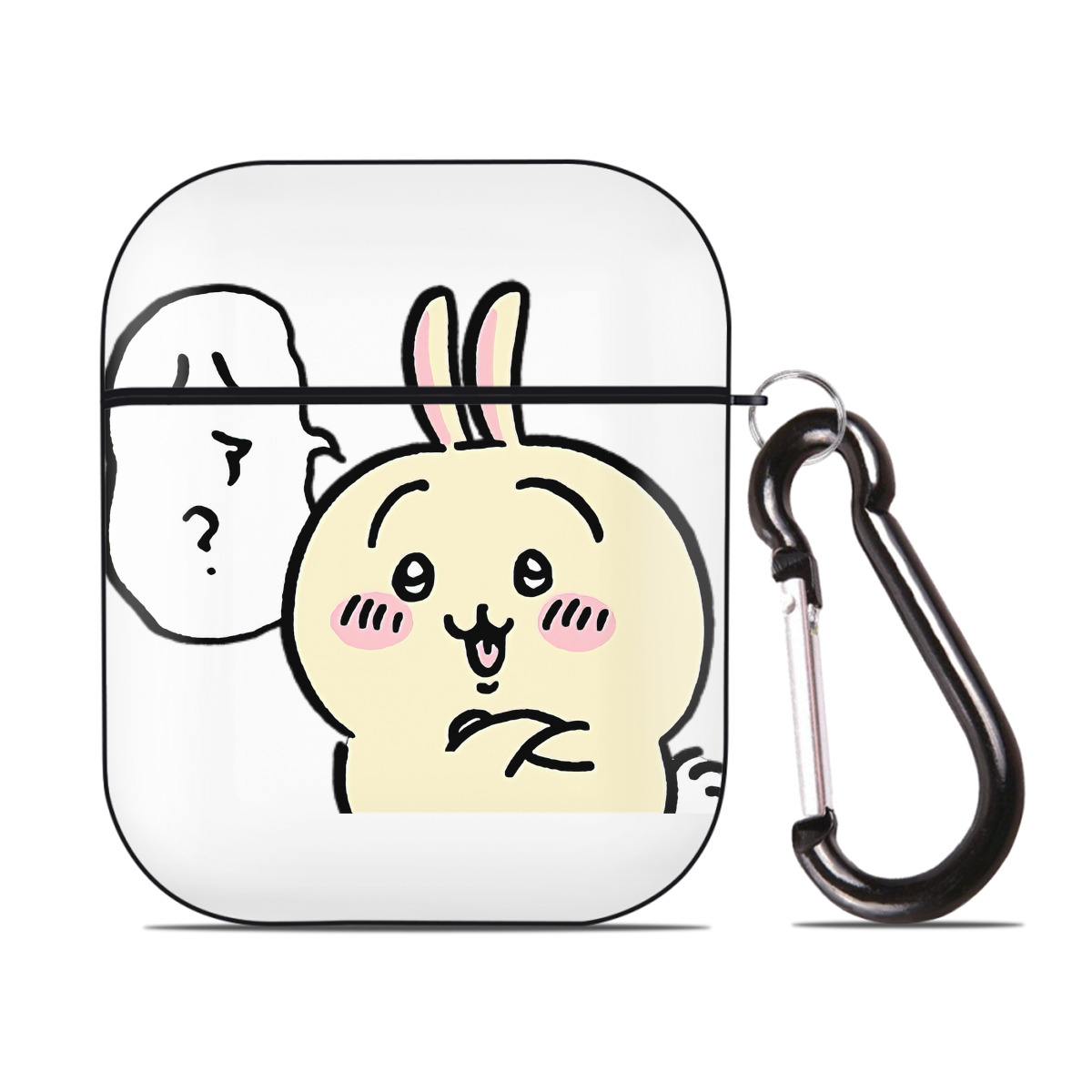 （画像用） ちいかわ うさぎ Chii-kawa usagi AirPods 第2世代保護ケース ハードシェル ブラック 耐衝撃・防指紋・カラビナ付き