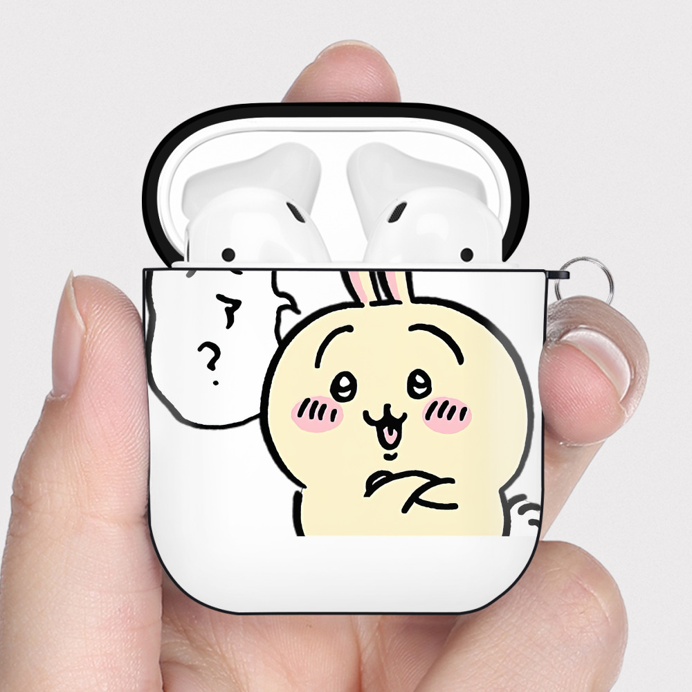 （画像用） ちいかわ うさぎ Chii-kawa usagi AirPods 第2世代保護ケース ハードシェル ブラック 耐衝撃・防指紋・カラビナ付き