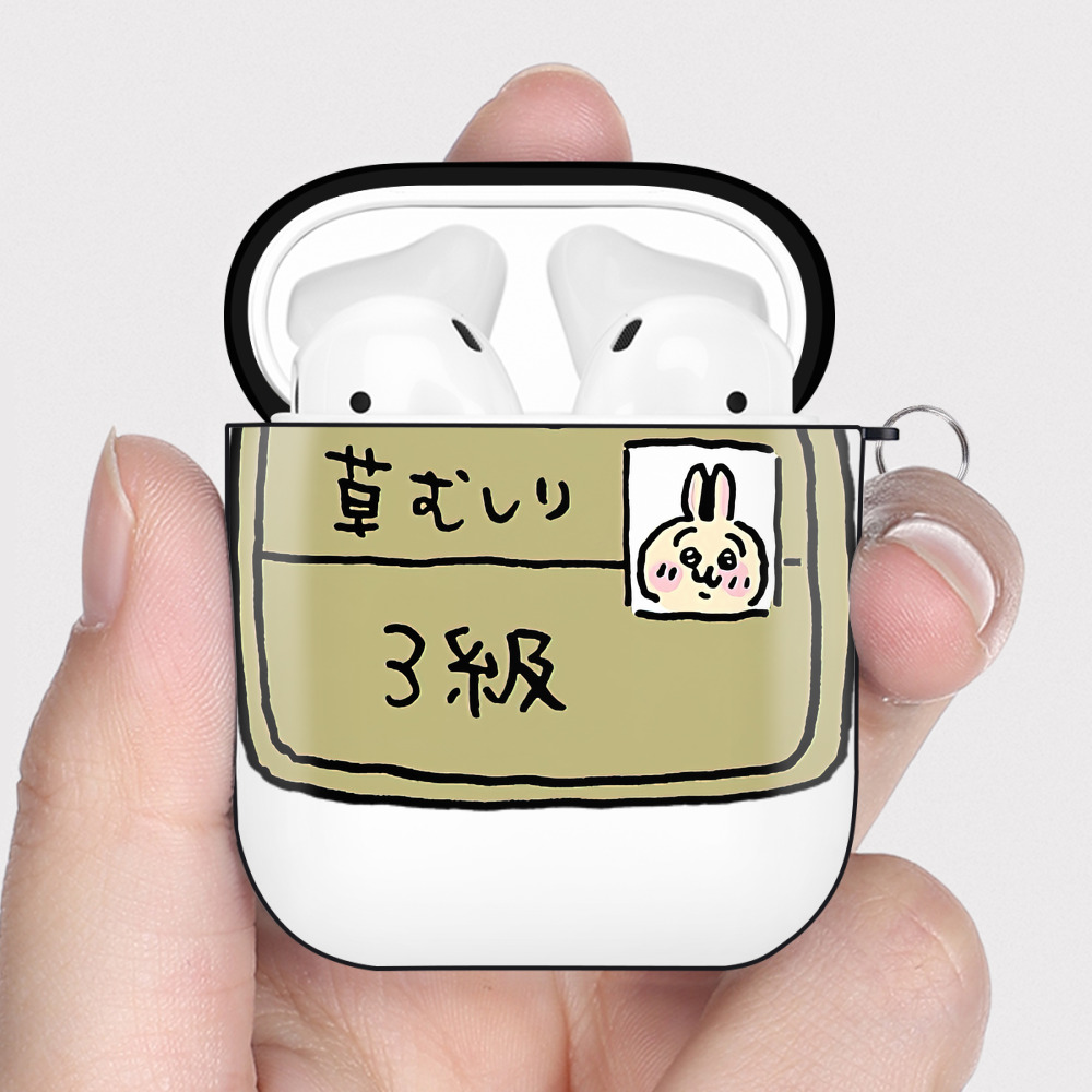 （画像用） ちいかわ うさぎ Chii-kawa usagi AirPods 第2世代保護ケース ハードシェル ブラック 耐衝撃・防指紋・カラビナ付き