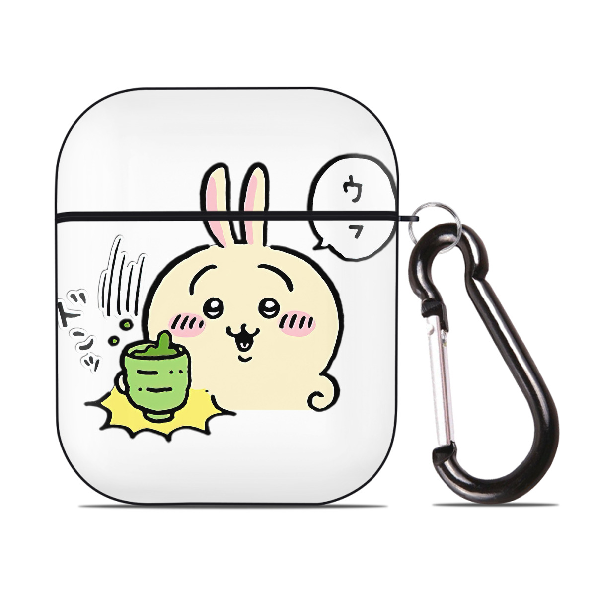 （画像用） ちいかわ うさぎ Chii-kawa usagi AirPods 第2世代保護ケース ハードシェル ブラック 耐衝撃・防指紋・カラビナ付き