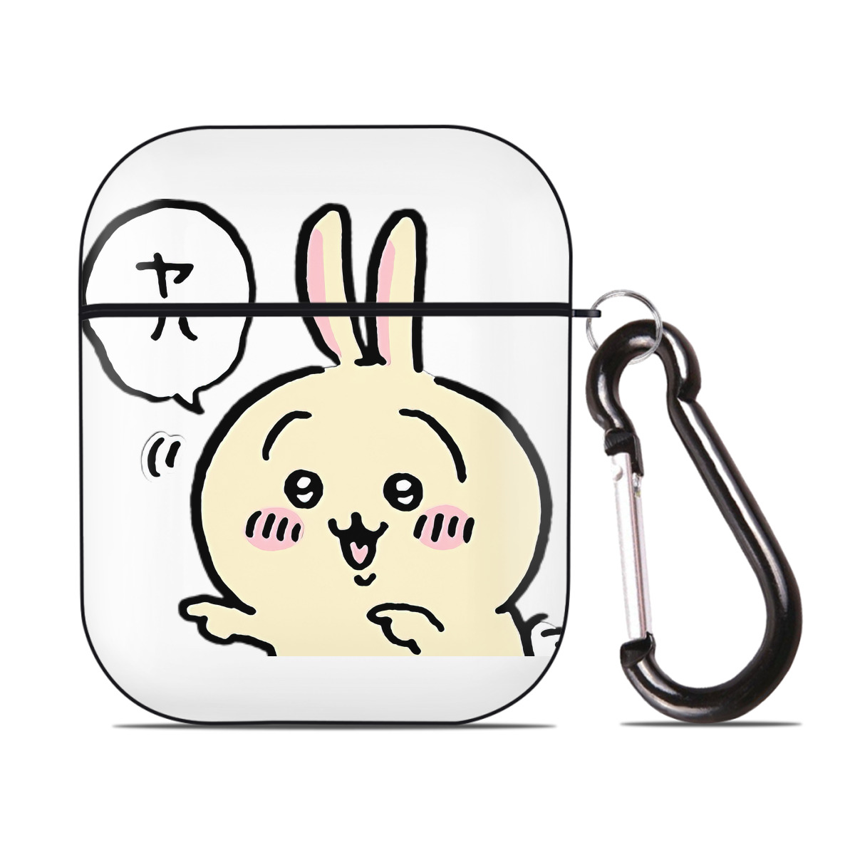 （画像用） ちいかわ うさぎ Chii-kawa usagi AirPods 第2世代保護ケース ハードシェル ブラック 耐衝撃・防指紋・カラビナ付き