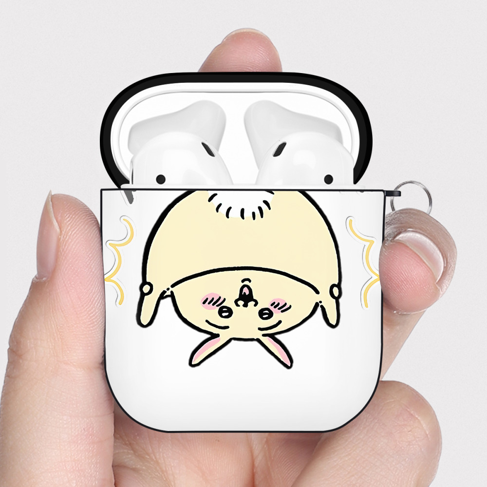 （画像用） ちいかわ うさぎ Chii-kawa usagi AirPods 第2世代保護ケース ハードシェル ブラック 耐衝撃・防指紋・カラビナ付き