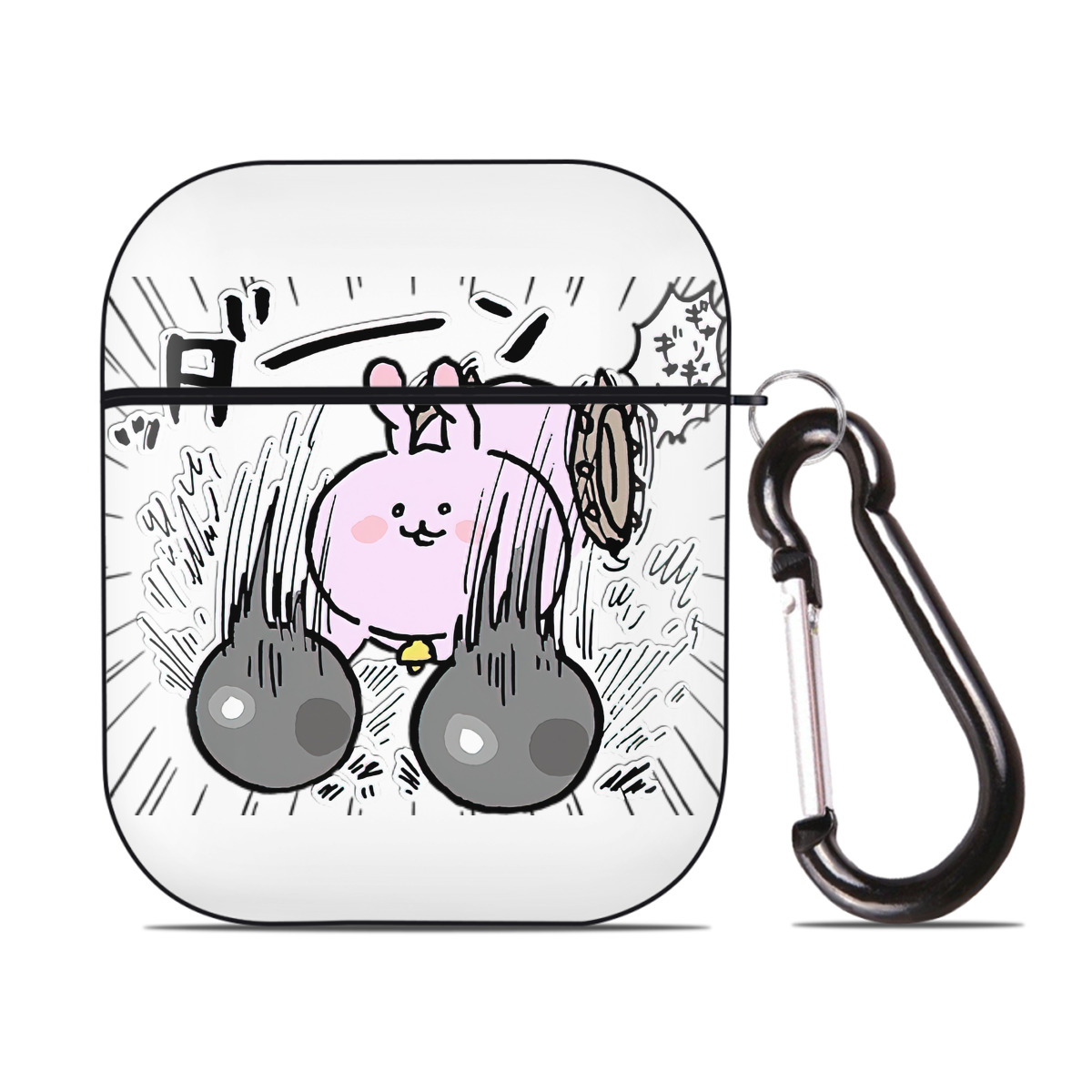 （画像用） ちいかわ うさぎ Chii-kawa usagi AirPods 第2世代保護ケース ハードシェル ブラック 耐衝撃・防指紋・カラビナ付き