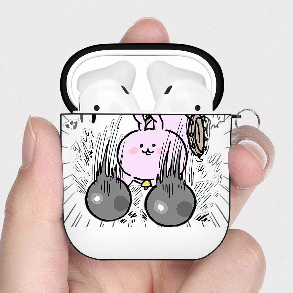 （画像用） ちいかわ うさぎ Chii-kawa usagi AirPods 第2世代保護ケース ハードシェル ブラック 耐衝撃・防指紋・カラビナ付き