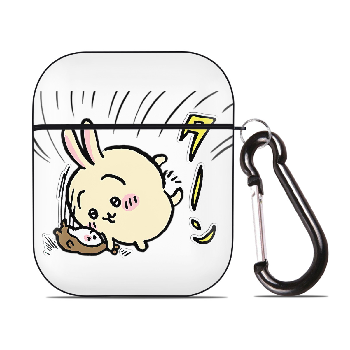 （画像用） ちいかわ うさぎ Chii-kawa usagi AirPods 第2世代保護ケース ハードシェル ブラック 耐衝撃・防指紋・カラビナ付き