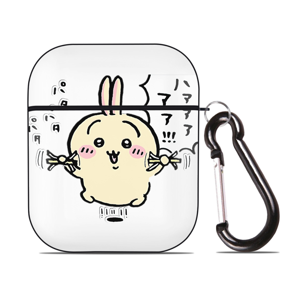 （画像用） ちいかわ うさぎ Chii-kawa usagi AirPods 第2世代保護ケース ハードシェル ブラック 耐衝撃・防指紋・カラビナ付き