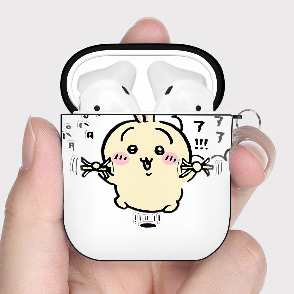 （画像用） ちいかわ うさぎ Chii-kawa usagi AirPods 第2世代保護ケース ハードシェル ブラック 耐衝撃・防指紋・カラビナ付き