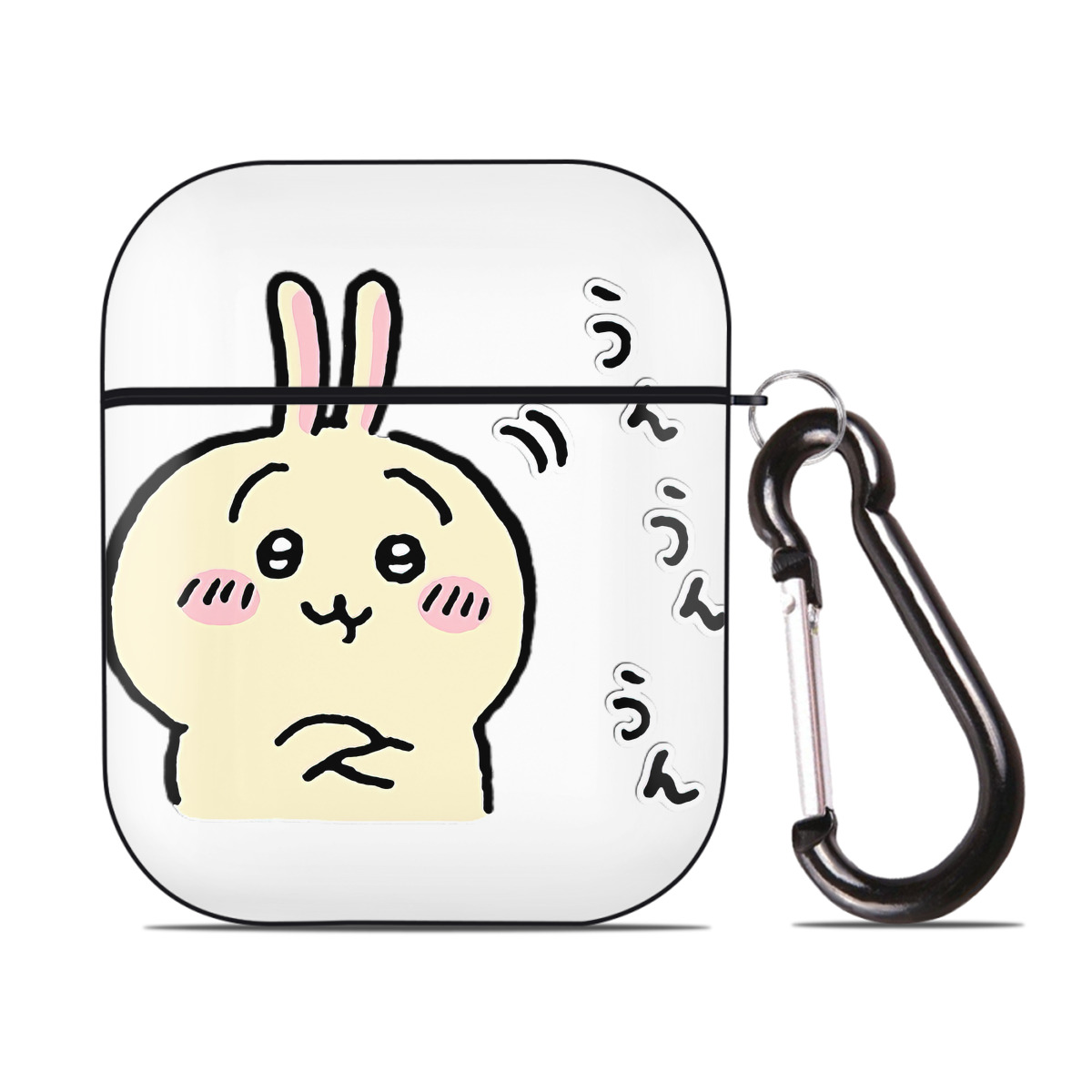 （画像用） ちいかわ うさぎ Chii-kawa usagi AirPods 第2世代保護ケース ハードシェル ブラック 耐衝撃・防指紋・カラビナ付き