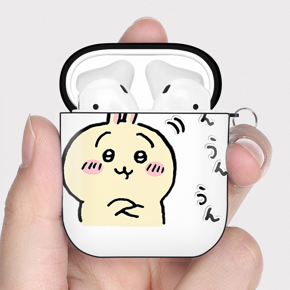 （画像用） ちいかわ うさぎ Chii-kawa usagi AirPods 第2世代保護ケース ハードシェル ブラック 耐衝撃・防指紋・カラビナ付き