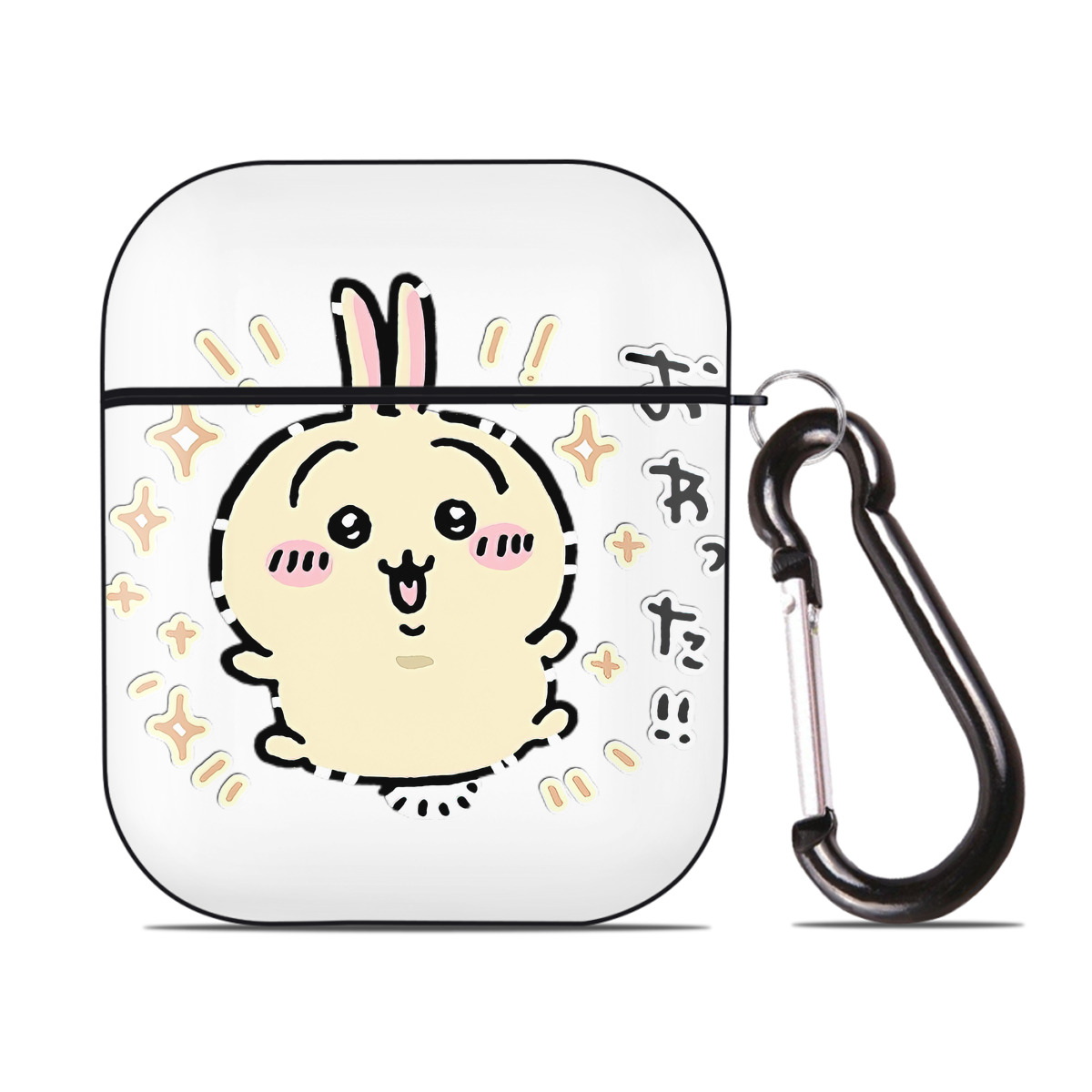 （画像用） ちいかわ うさぎ Chii-kawa usagi AirPods 第2世代保護ケース ハードシェル ブラック 耐衝撃・防指紋・カラビナ付き