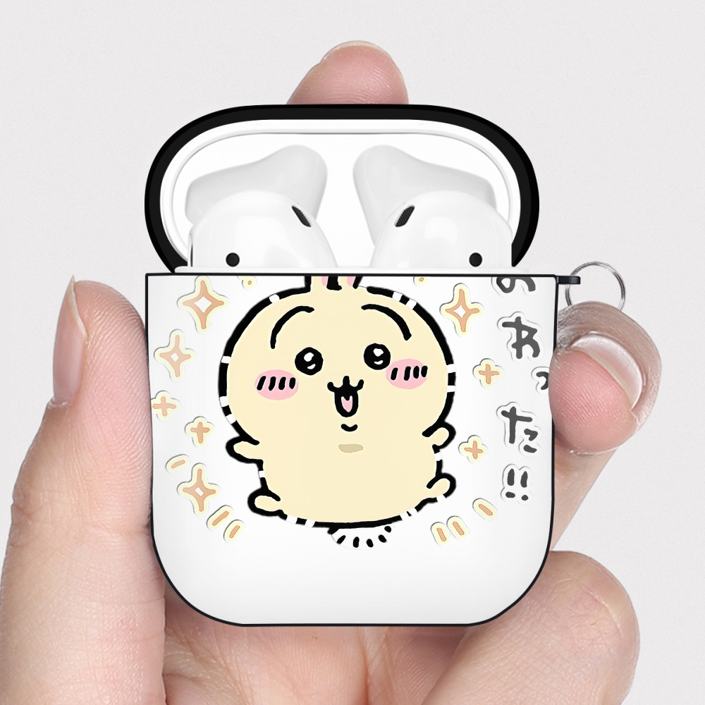 （画像用） ちいかわ うさぎ Chii-kawa usagi AirPods 第2世代保護ケース ハードシェル ブラック 耐衝撃・防指紋・カラビナ付き