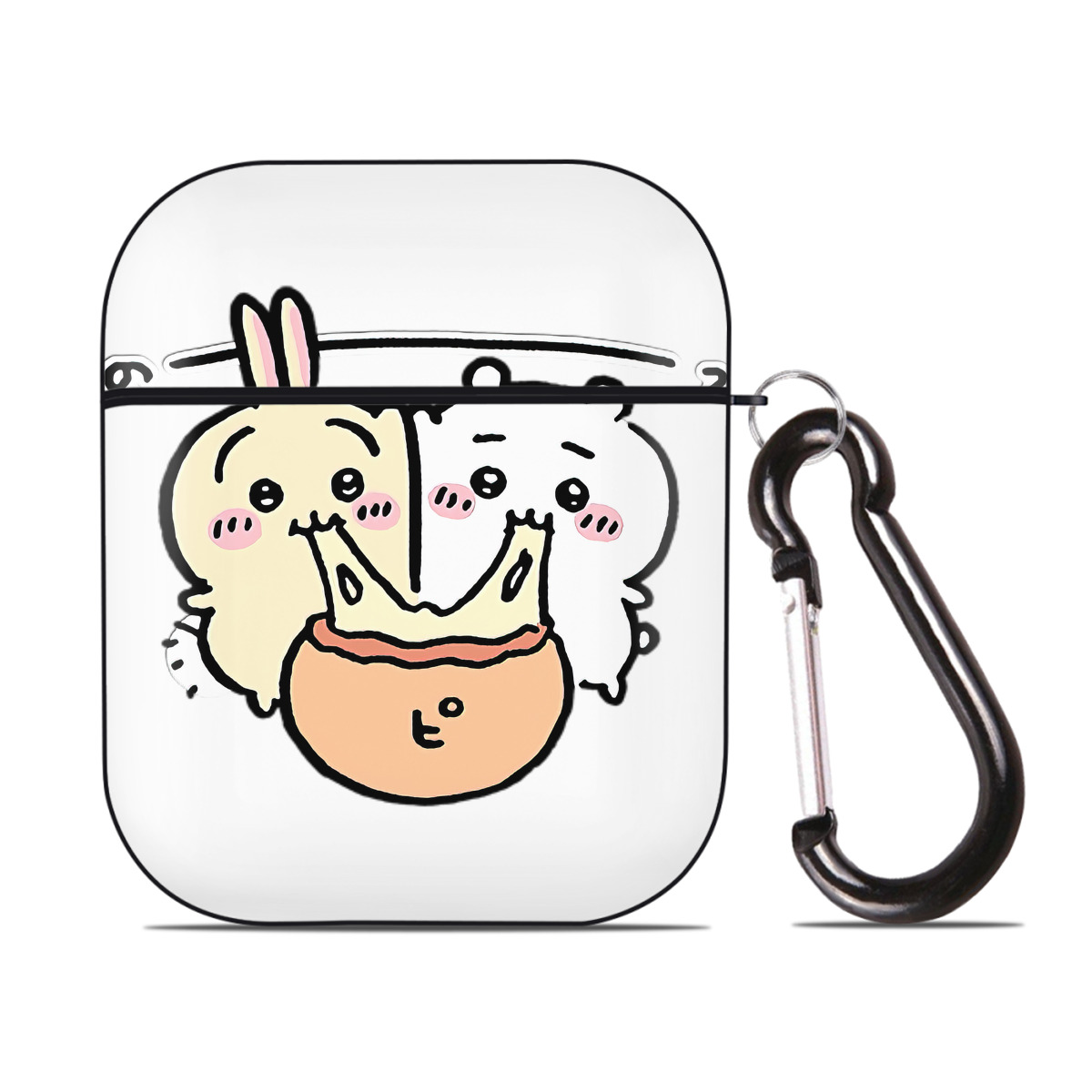 （画像用） ちいかわ うさぎ Chii-kawa usagi AirPods 第2世代保護ケース ハードシェル ブラック 耐衝撃・防指紋・カラビナ付き
