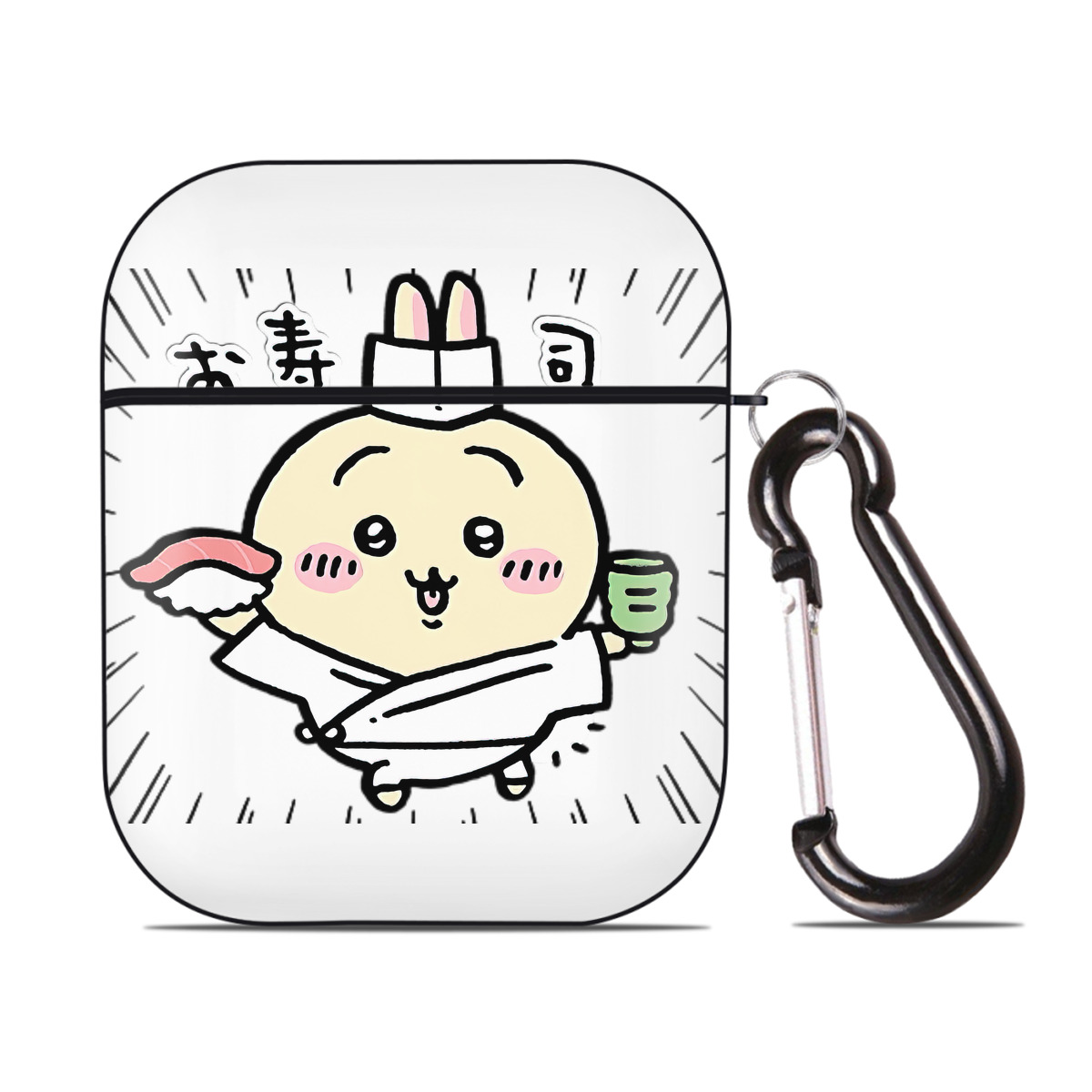 （画像用） ちいかわ うさぎ Chii-kawa usagi AirPods 第2世代保護ケース ハードシェル ブラック 耐衝撃・防指紋・カラビナ付き