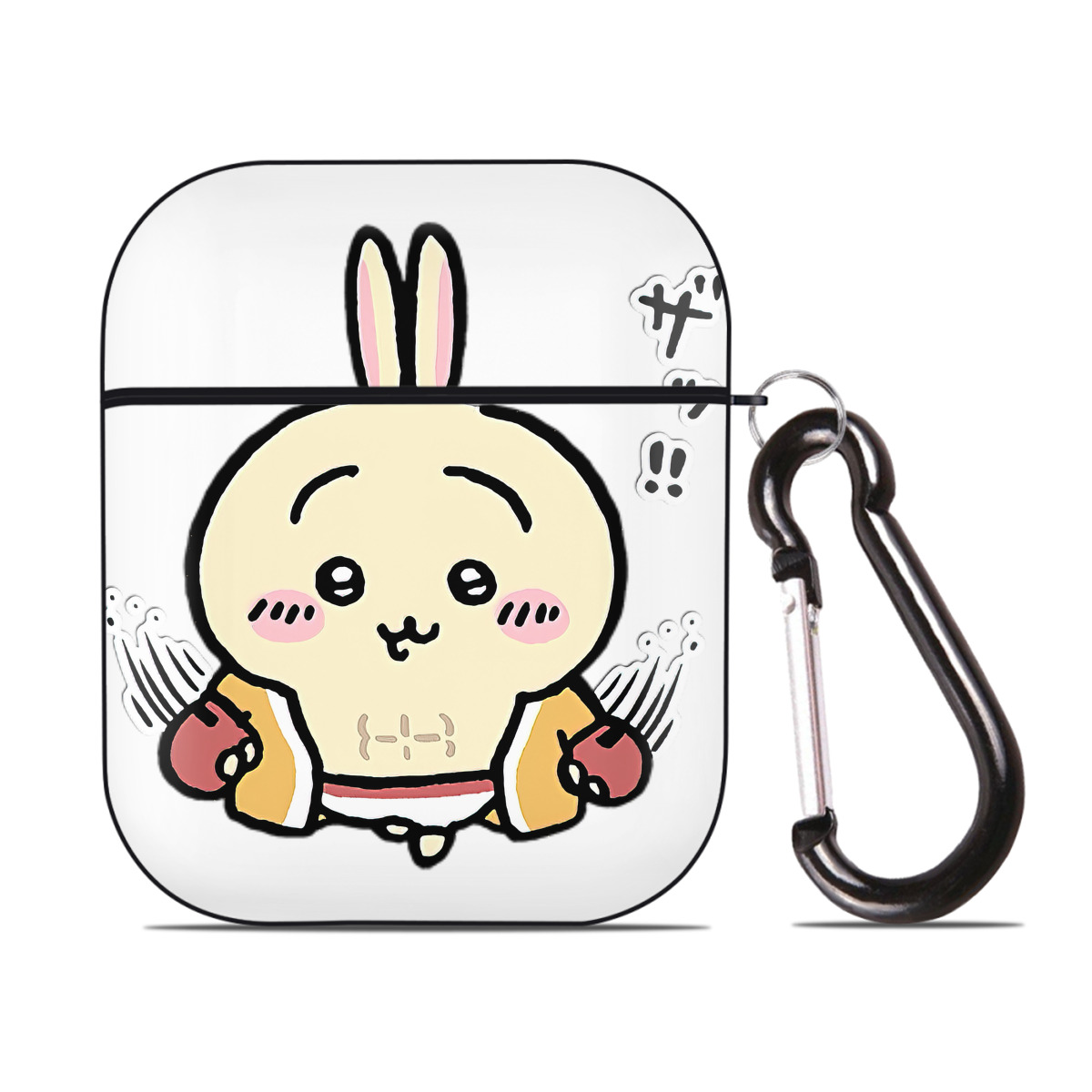 （画像用） ちいかわ うさぎ Chii-kawa usagi AirPods 第2世代保護ケース ハードシェル ブラック 耐衝撃・防指紋・カラビナ付き