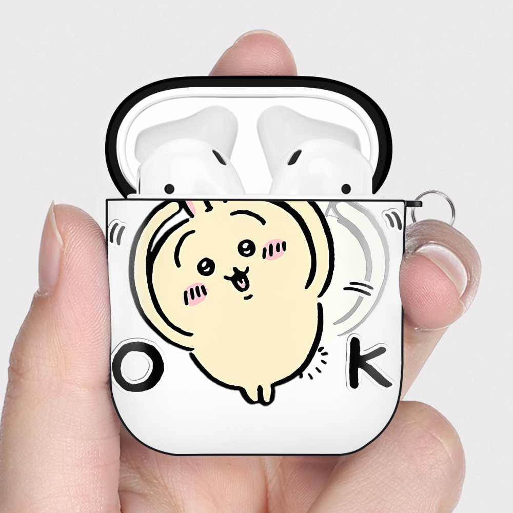 （画像用） ちいかわ うさぎ Chii-kawa usagi AirPods 第2世代保護ケース ハードシェル ブラック 耐衝撃・防指紋・カラビナ付き