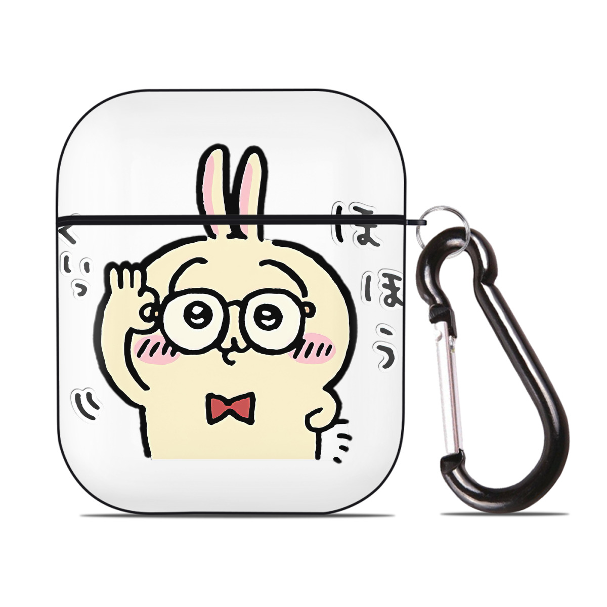 （画像用） ちいかわ うさぎ Chii-kawa usagi AirPods 第2世代保護ケース ハードシェル ブラック 耐衝撃・防指紋・カラビナ付き