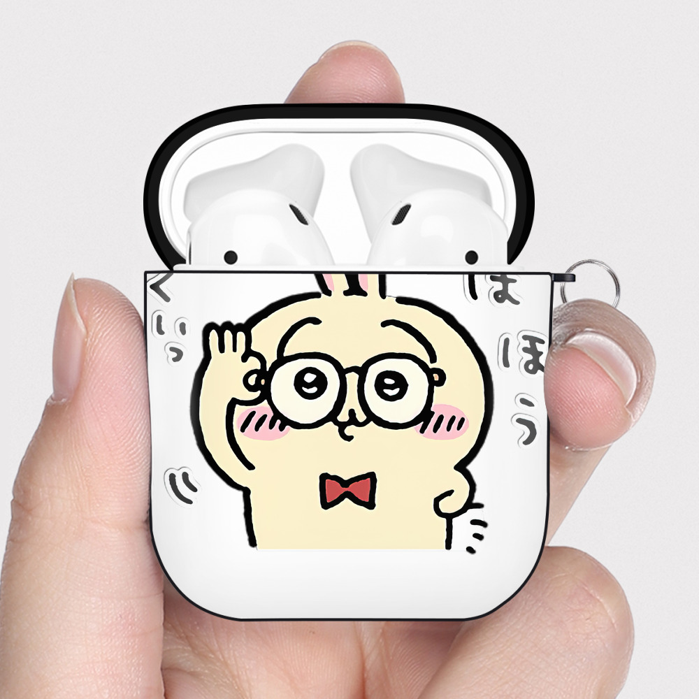 （画像用） ちいかわ うさぎ Chii-kawa usagi AirPods 第2世代保護ケース ハードシェル ブラック 耐衝撃・防指紋・カラビナ付き