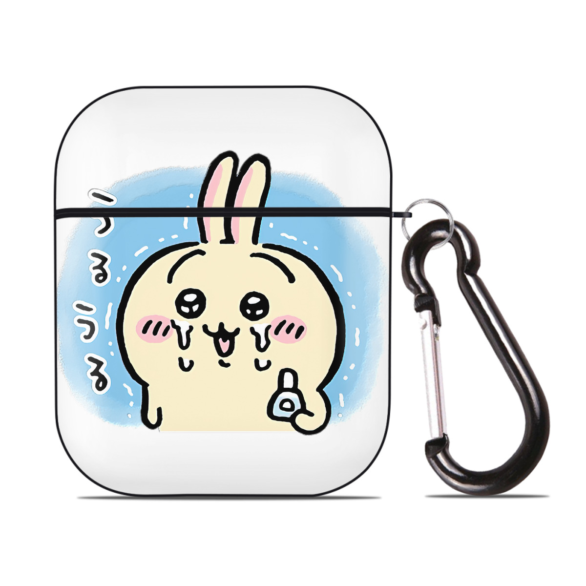 （画像用） ちいかわ うさぎ Chii-kawa usagi AirPods 第2世代保護ケース ハードシェル ブラック 耐衝撃・防指紋・カラビナ付き