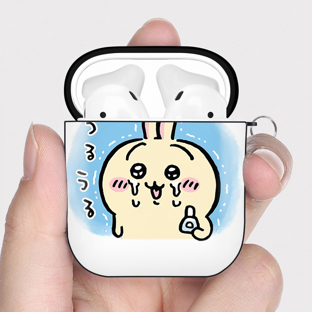 （画像用） ちいかわ うさぎ Chii-kawa usagi AirPods 第2世代保護ケース ハードシェル ブラック 耐衝撃・防指紋・カラビナ付き