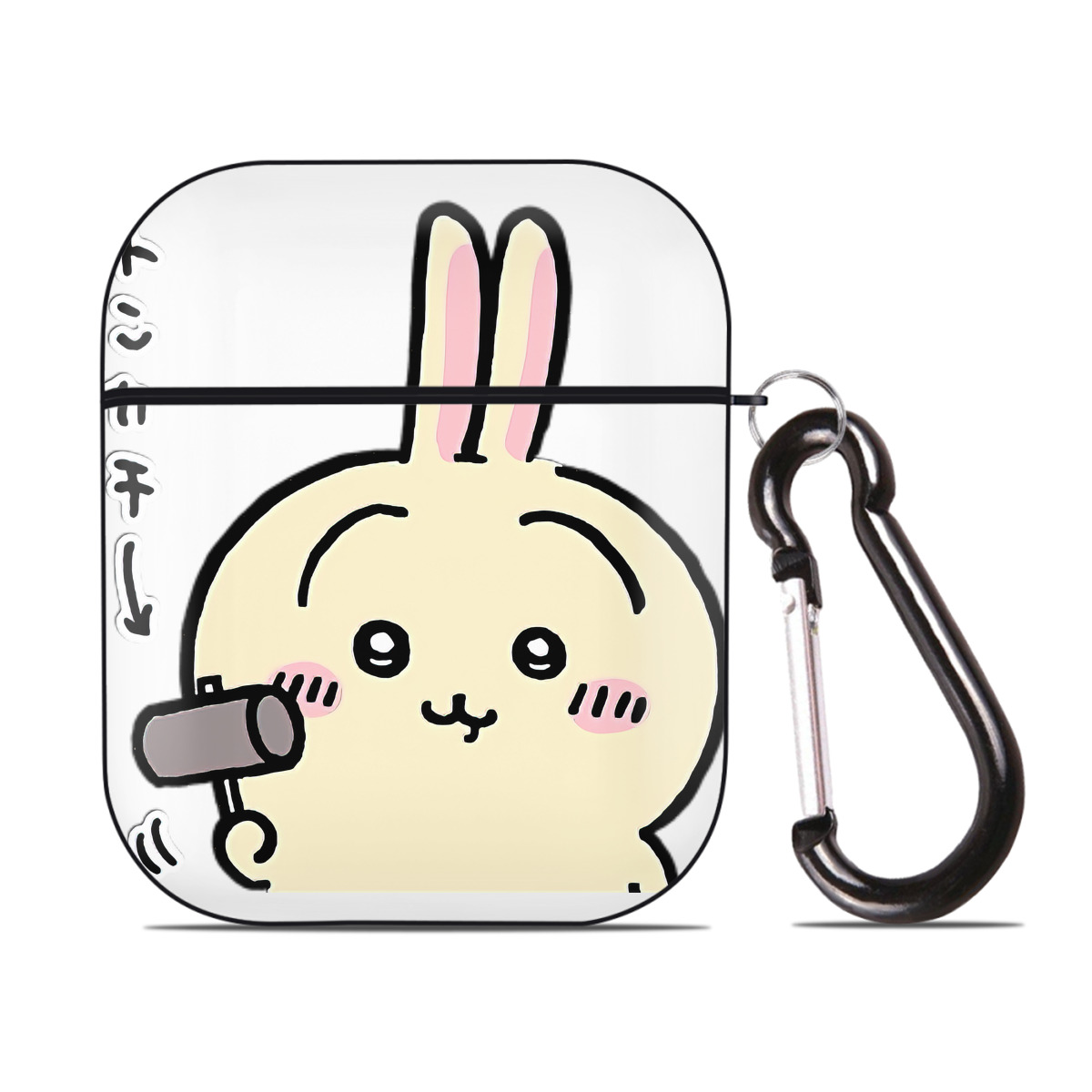 （画像用） ちいかわ うさぎ Chii-kawa usagi AirPods 第2世代保護ケース ハードシェル ブラック 耐衝撃・防指紋・カラビナ付き