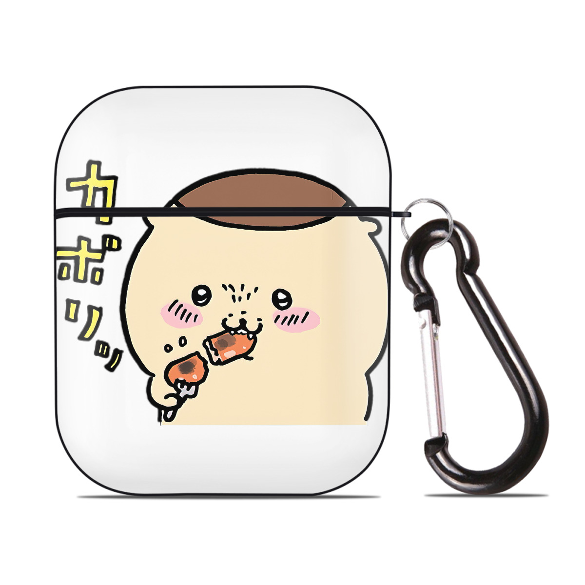 （画像用） ちいかわ くりまんじゅう Chii-kawa kuri manjū AirPods 第2世代保護ケース ハードシェル ブラック 耐衝撃・防指紋・カラビナ付き