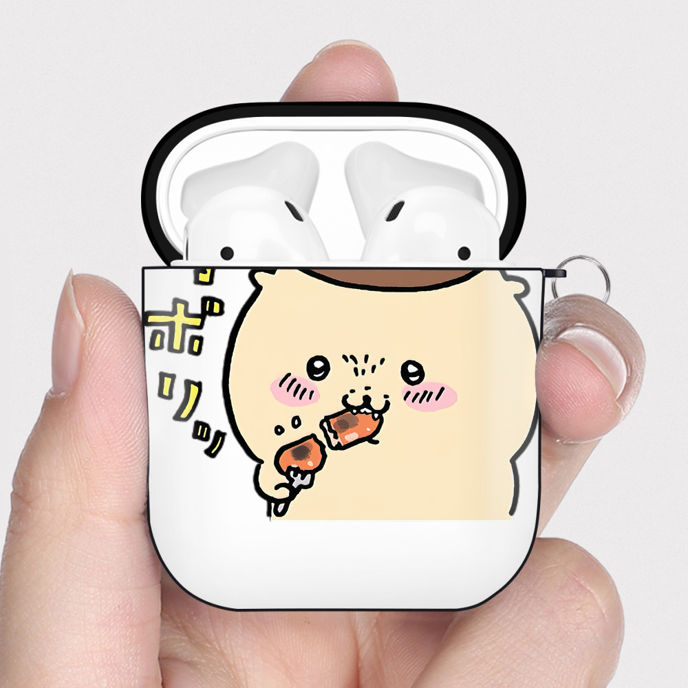 （画像用） ちいかわ くりまんじゅう Chii-kawa kuri manjū AirPods 第2世代保護ケース ハードシェル ブラック 耐衝撃・防指紋・カラビナ付き