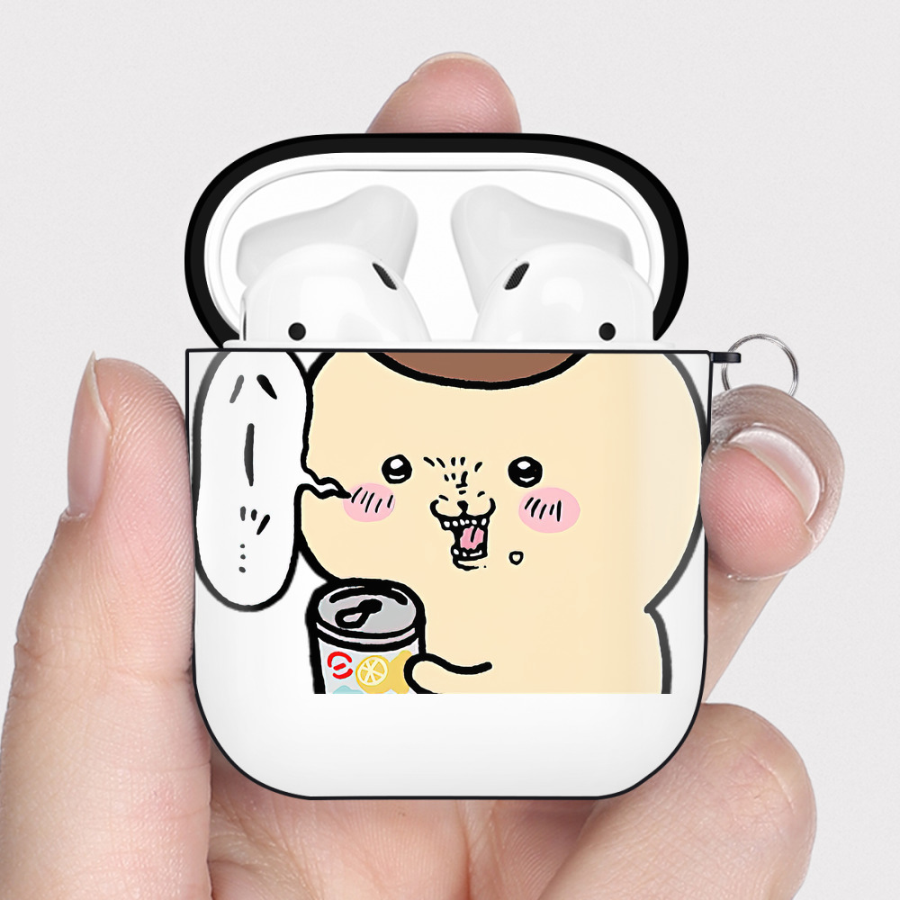 （画像用） ちいかわ くりまんじゅう Chii-kawa kuri manjū AirPods 第2世代保護ケース ハードシェル ブラック 耐衝撃・防指紋・カラビナ付き