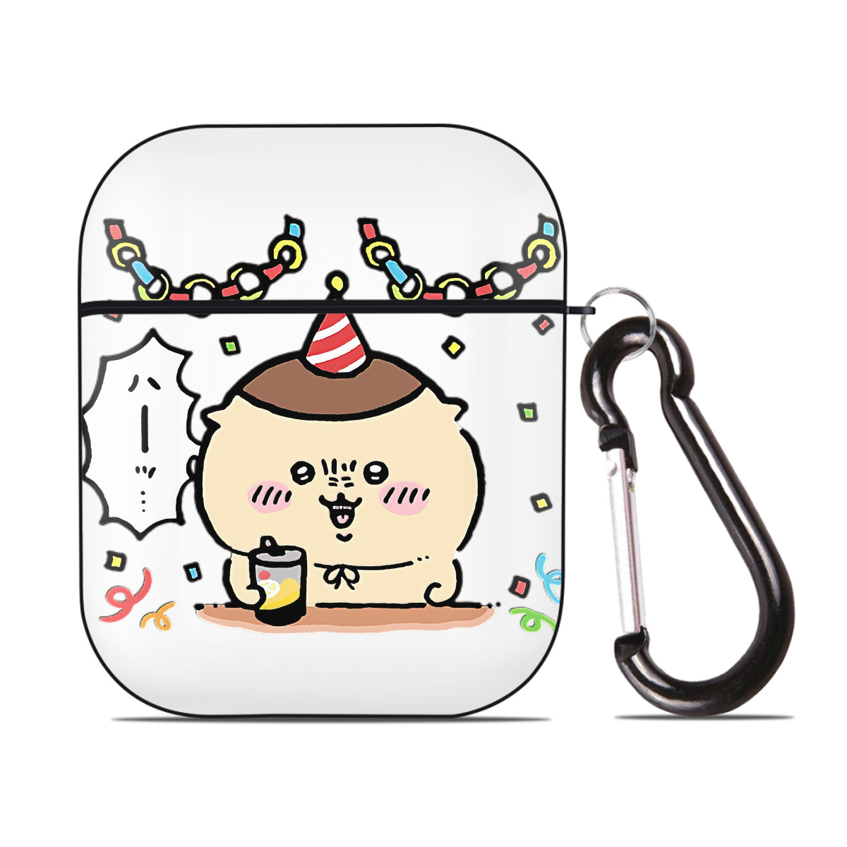 （画像用） ちいかわ くりまんじゅう Chii-kawa kuri manjū AirPods 第2世代保護ケース ハードシェル ブラック 耐衝撃・防指紋・カラビナ付き
