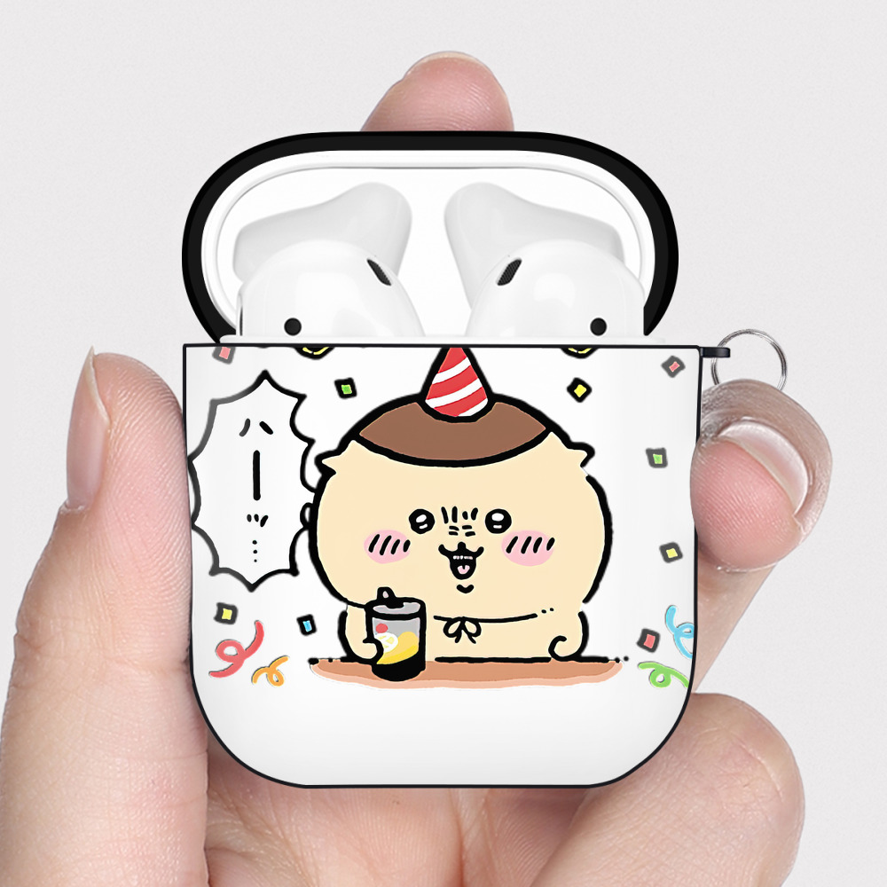 （画像用） ちいかわ くりまんじゅう Chii-kawa kuri manjū AirPods 第2世代保護ケース ハードシェル ブラック 耐衝撃・防指紋・カラビナ付き