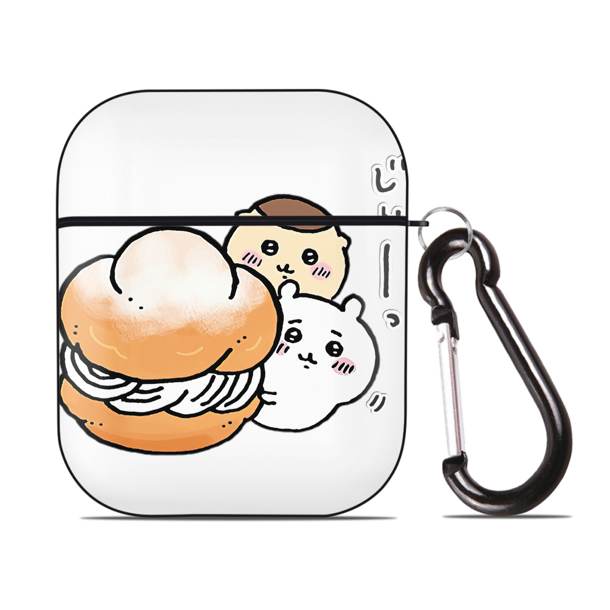 （画像用） ちいかわ くりまんじゅう Chii-kawa kuri manjū AirPods 第2世代保護ケース ハードシェル ブラック 耐衝撃・防指紋・カラビナ付き